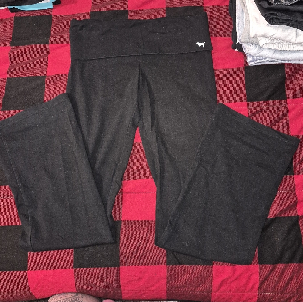 PINK Victoria's Secret Girls' Black Fold-Over Waist Leggings